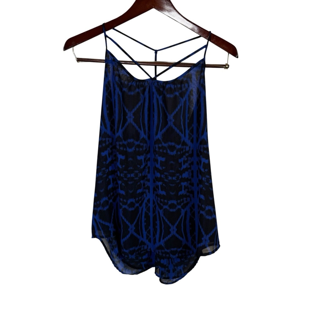 Express Going Out Top Strappy Bright Blue Spaghetti Straps Tank Flowy Lined Sz L